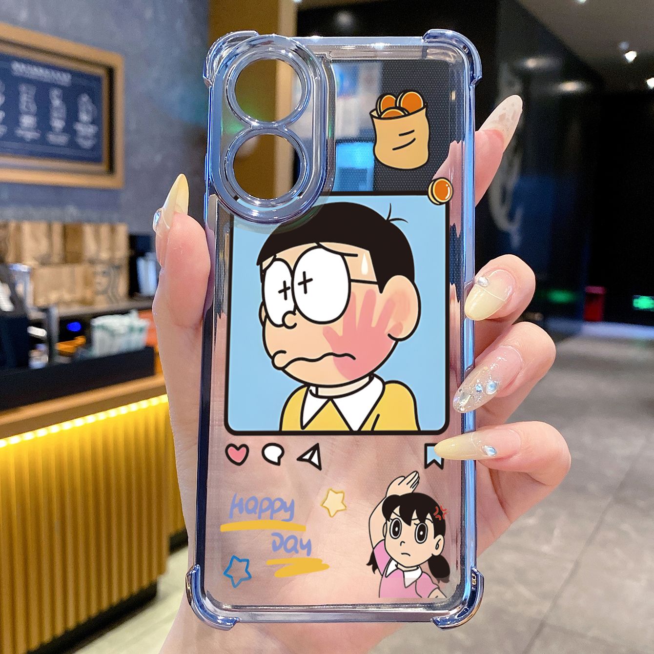for OPPO A38 A5 Pro Realme C63 C51 C75 VIVO Plating Phone Case Shockproof Cover Nobita Nobi Minamoto Shizuka Couple
