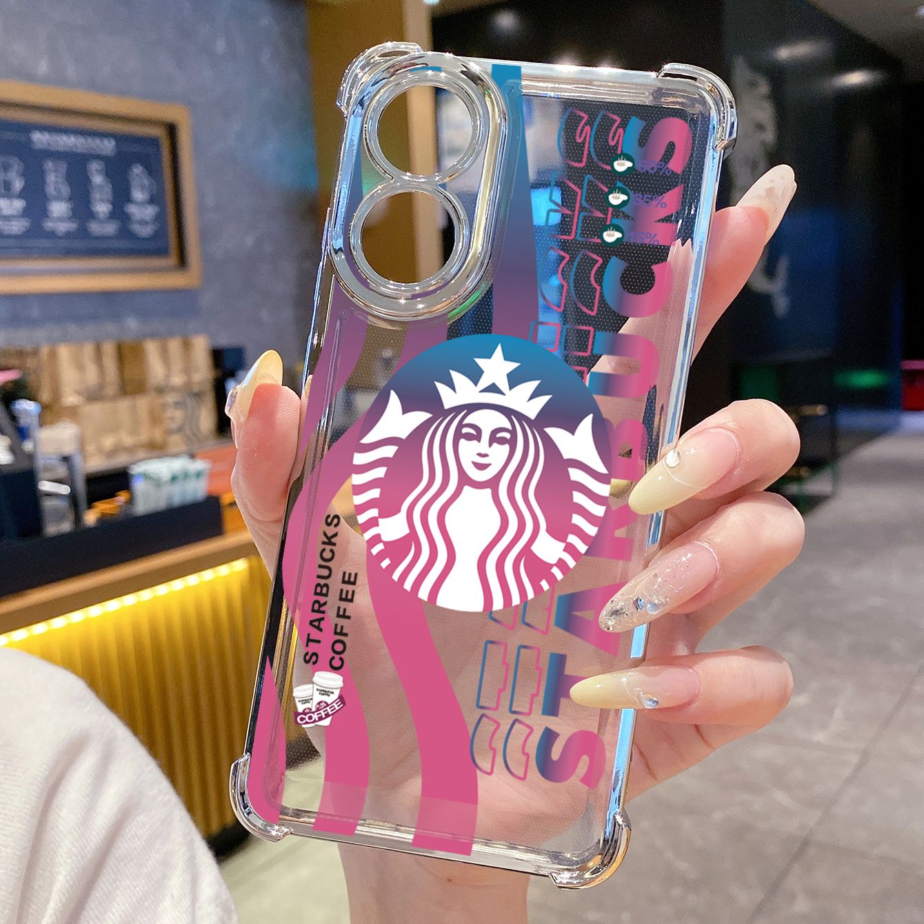 for OPPO A38 A5 Pro Realme C63 C51 C75 VIVO Plating Phone Case Shockproof Cover Starbucks Coffe