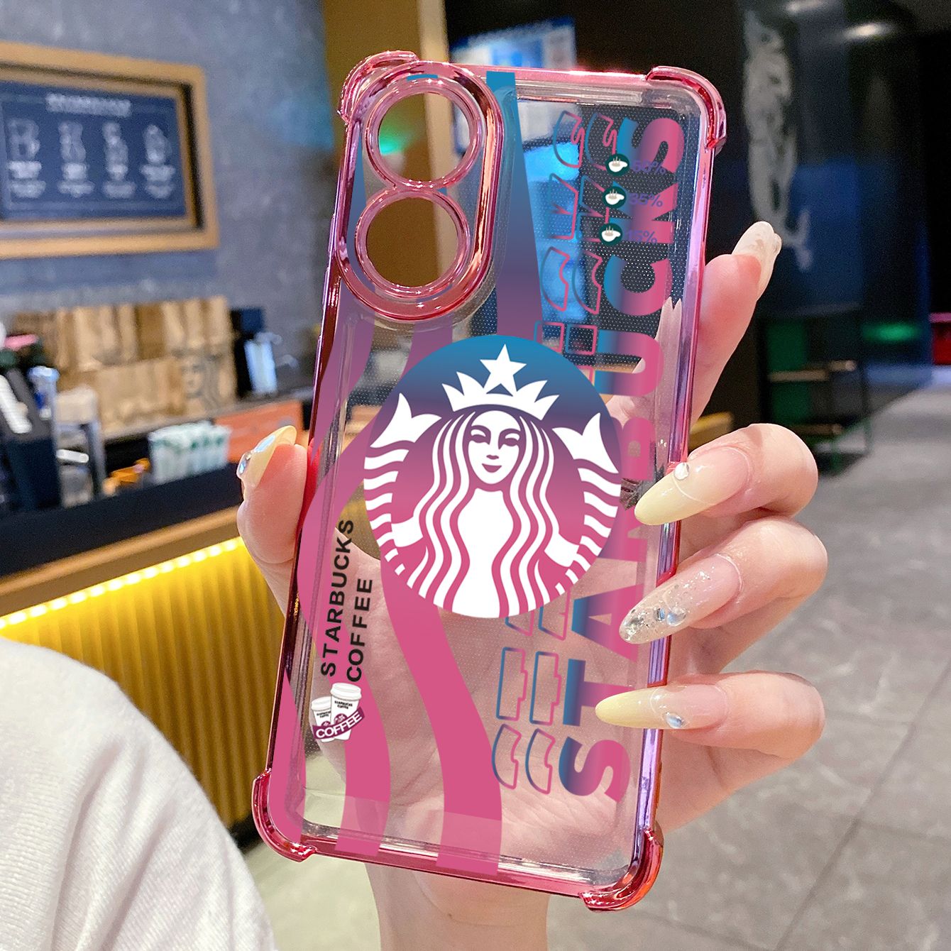 for OPPO A38 A5 Pro Realme C63 C51 C75 VIVO Plating Phone Case Shockproof Cover Starbucks Coffe