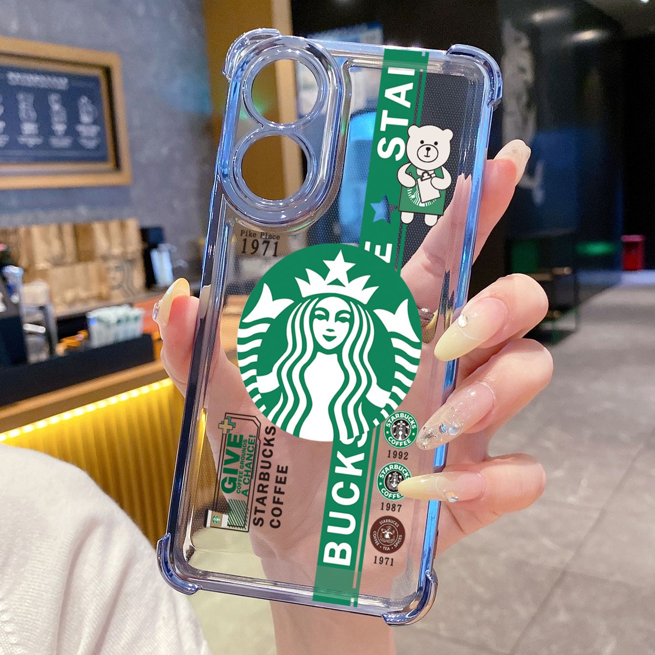 for OPPO A38 A5 Pro Realme C63 C51 C75 VIVO Plating Phone Case Shockproof Cover Starbucks Coffe