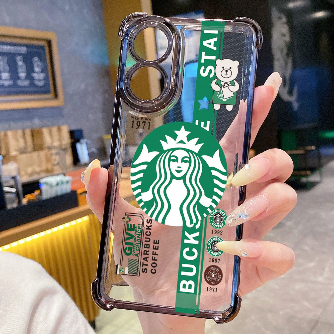 for OPPO A38 A5 Pro Realme C63 C51 C75 VIVO Plating Phone Case Shockproof Cover Starbucks Coffe