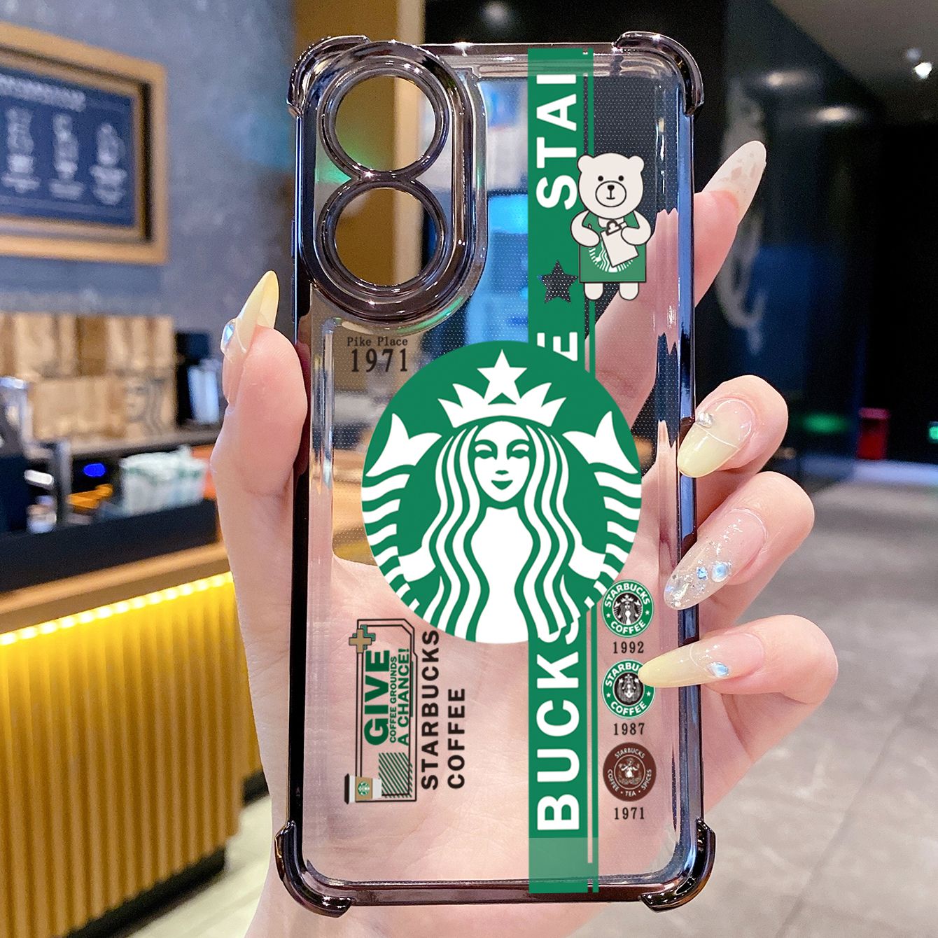 for OPPO A38 A5 Pro Realme C63 C51 C75 VIVO Plating Phone Case Shockproof Cover Starbucks Coffe