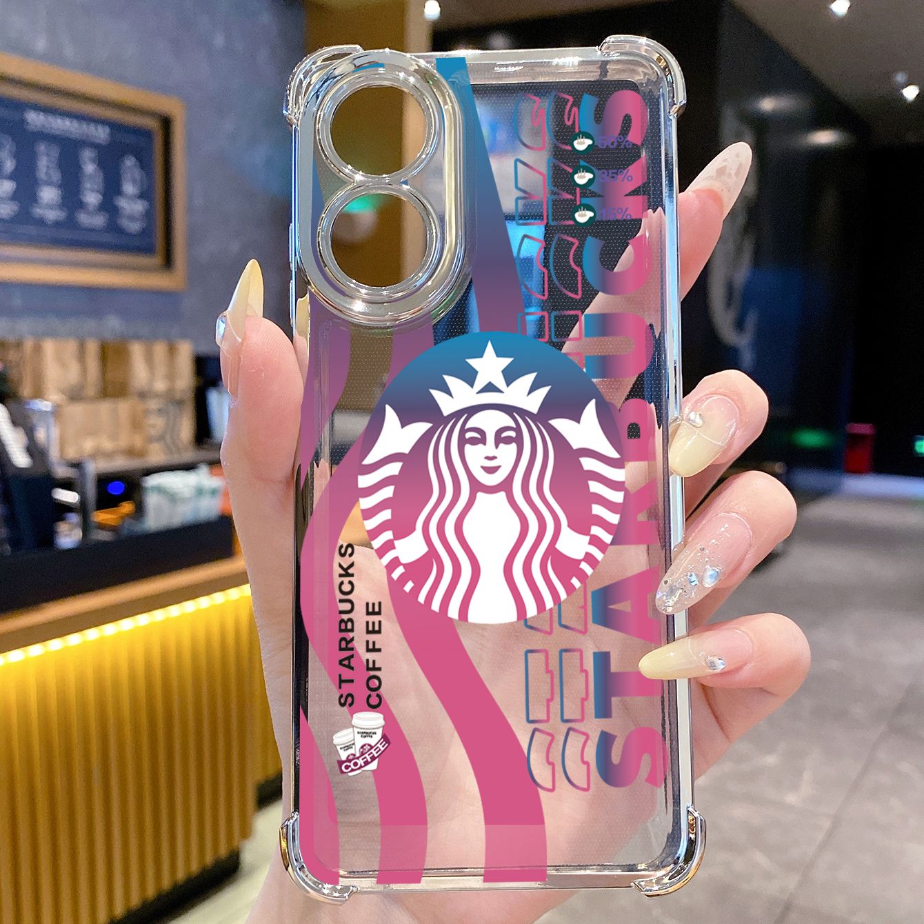for OPPO A38 A5 Pro Realme C63 C51 C75 VIVO Plating Phone Case Shockproof Cover Starbucks Coffe