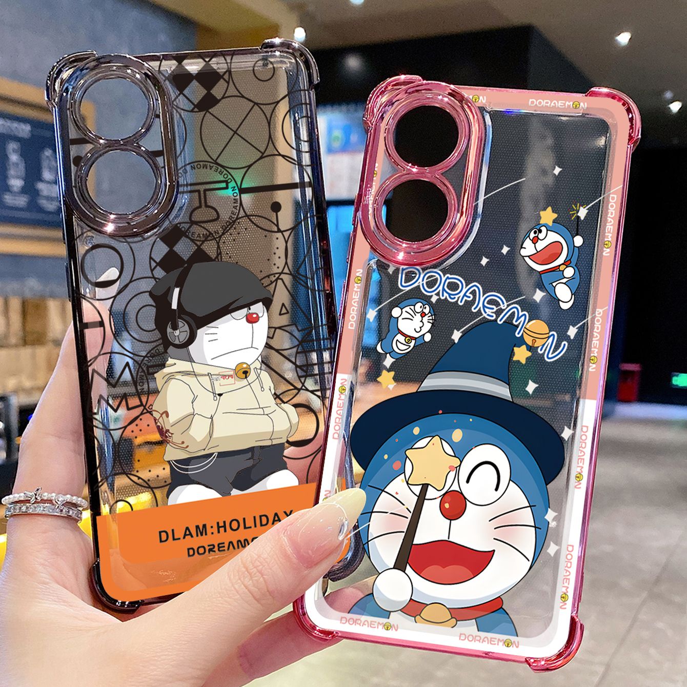 for OPPO A38 A5 Pro Realme C63 C51 C75 VIVO Plating Phone Case Shockproof Cover Music Magic Doraemon