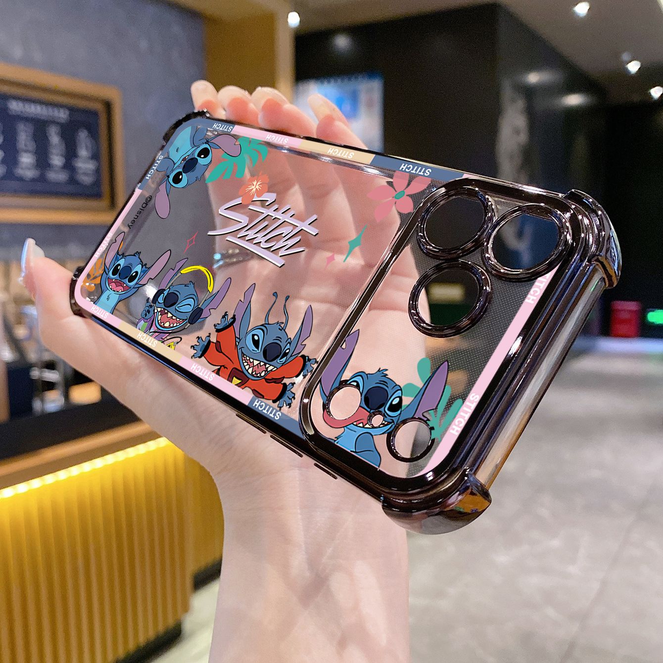 for iPhone 17 Pro Max 16 15 14 Plus Plating Phone Case Shockproof Cover Cute Stitch