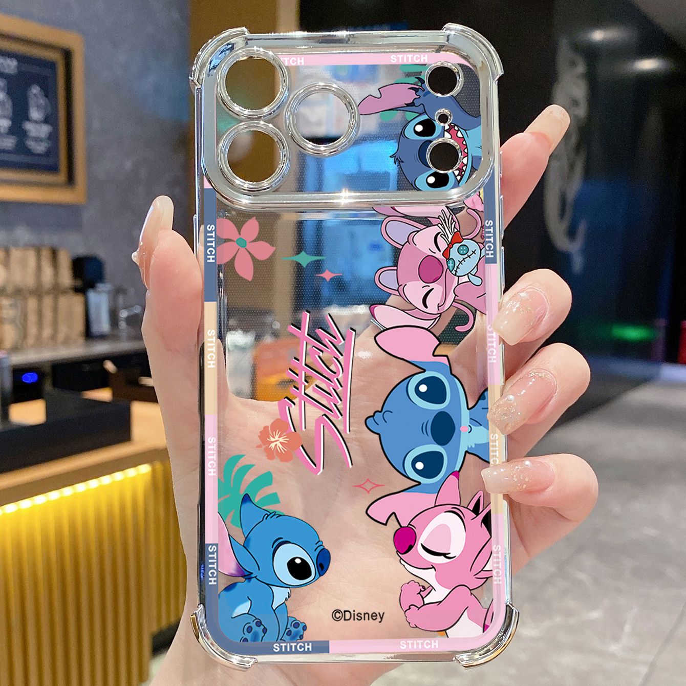 for iPhone 17 Pro Max 16 15 14 Plus Plating Phone Case Shockproof Cover Cute Stitch