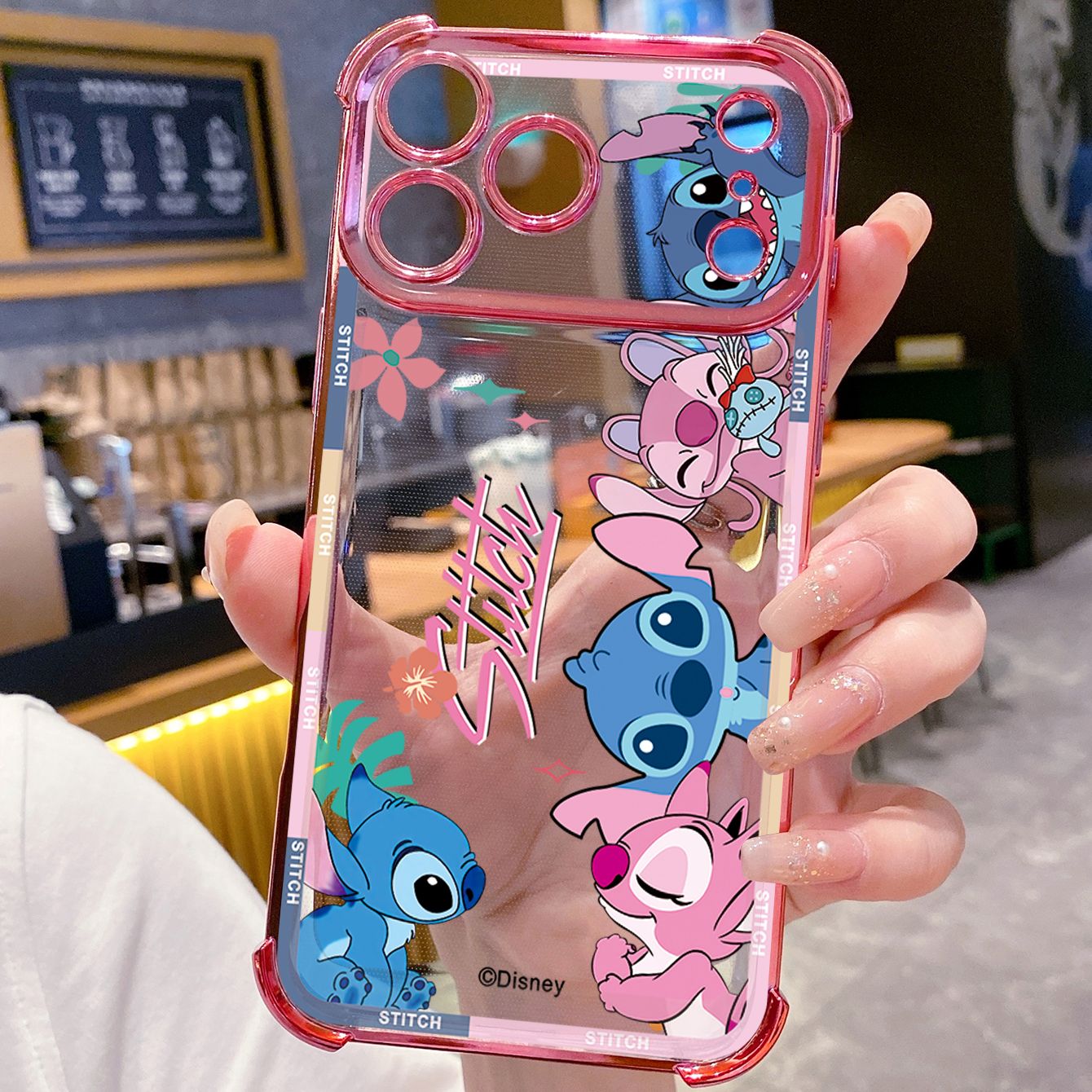 for iPhone 17 Pro Max 16 15 14 Plus Plating Phone Case Shockproof Cover Cute Stitch