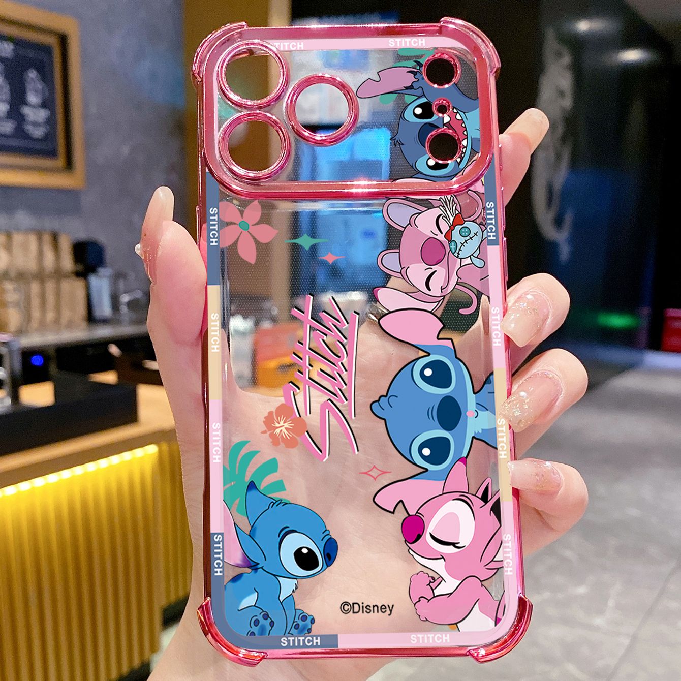 for iPhone 17 Pro Max 16 15 14 Plus Plating Phone Case Shockproof Cover Cute Stitch