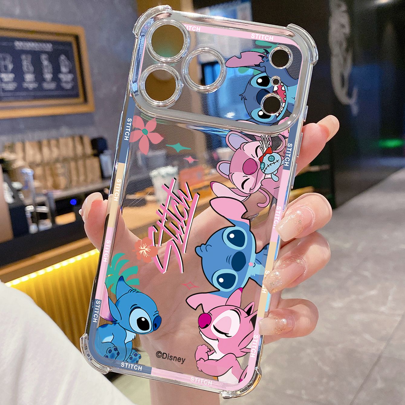 for iPhone 17 Pro Max 16 15 14 Plus Plating Phone Case Shockproof Cover Cute Stitch