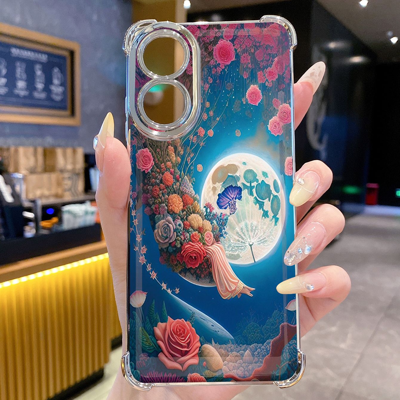 for OPPO A38 A5 Pro Realme C63 C51 C75 VIVO Plating Phone Case Shockproof Cover Moon Butterfly Flower