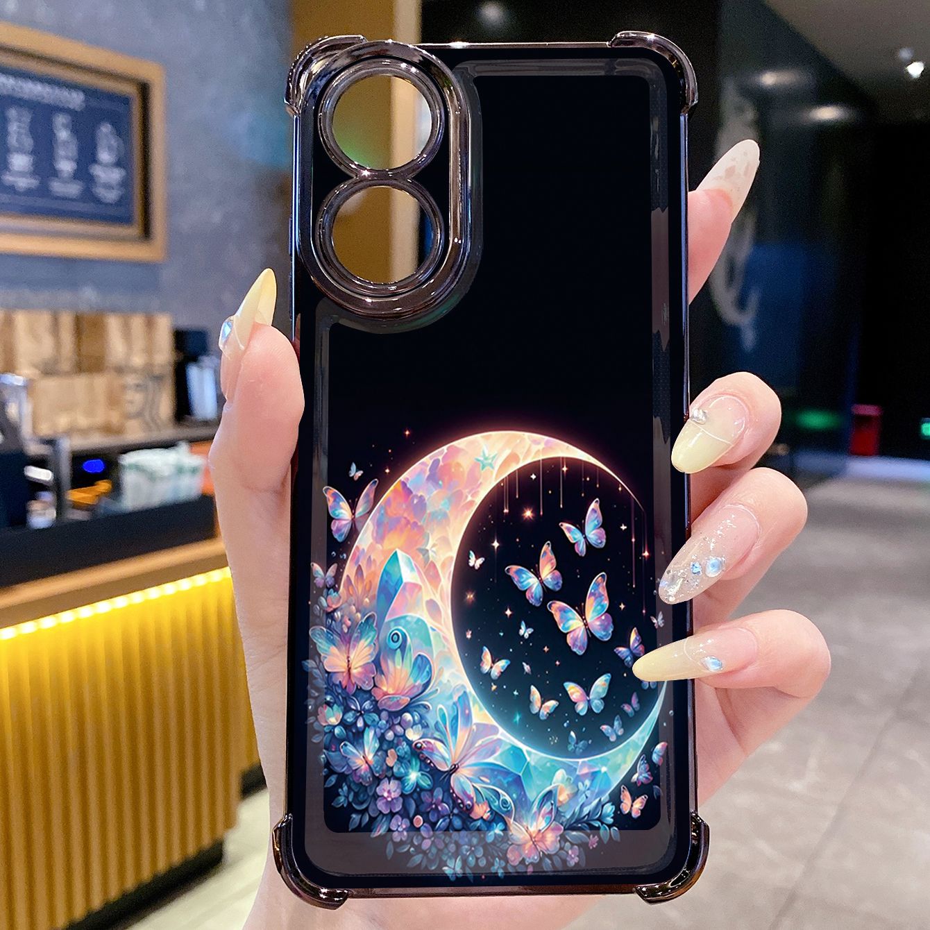 for OPPO A38 A5 Pro Realme C63 C51 C75 VIVO Plating Phone Case Shockproof Cover Moon Butterfly Flower