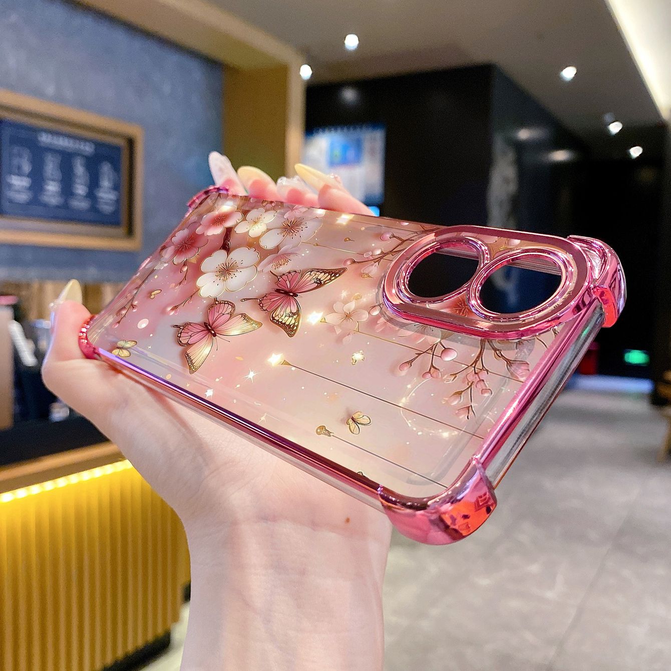 for OPPO A38 A5 Pro Realme C63 C51 C75 VIVO Plating Phone Case Shockproof Cover Flower Butterfly