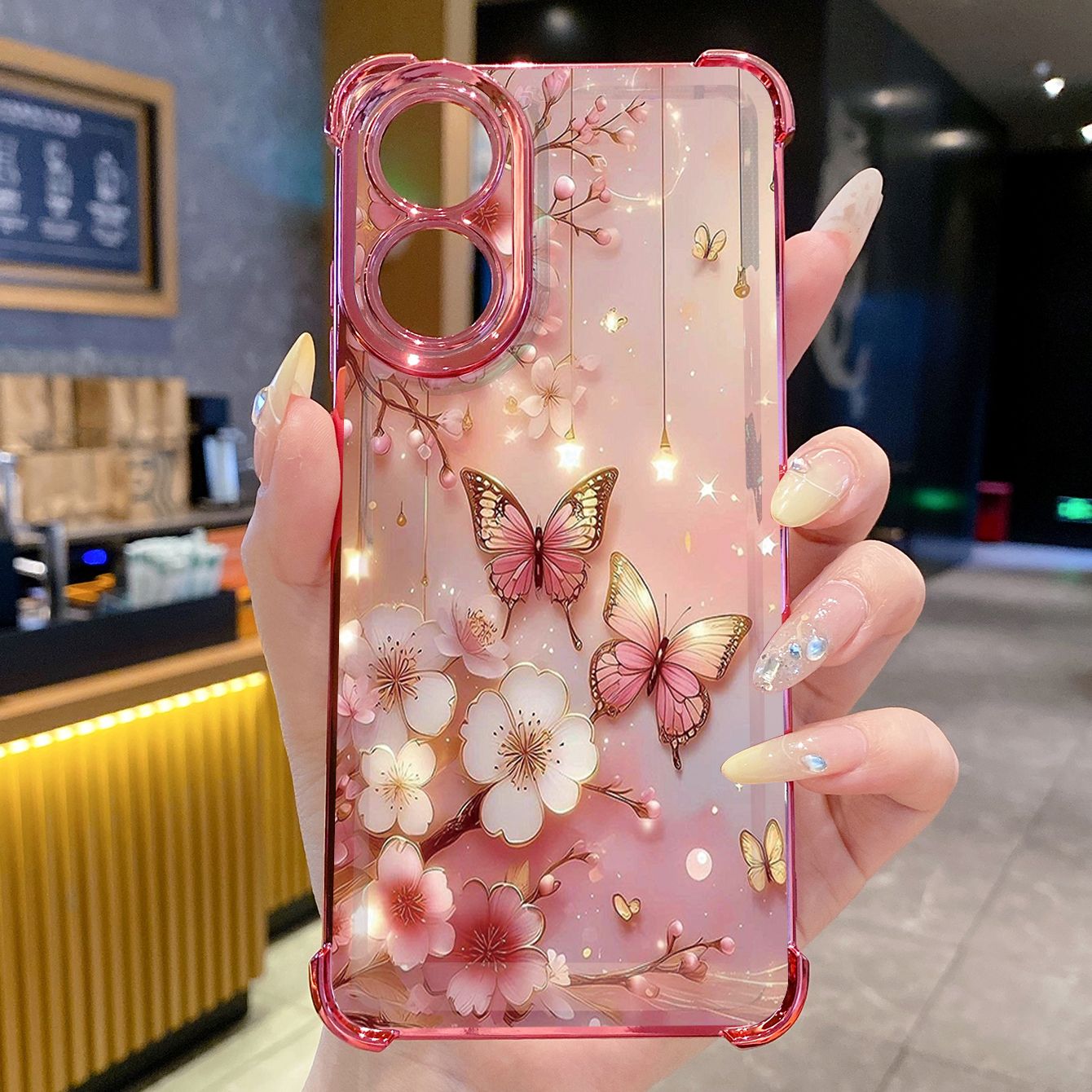 for OPPO A38 A5 Pro Realme C63 C51 C75 VIVO Plating Phone Case Shockproof Cover Flower Butterfly