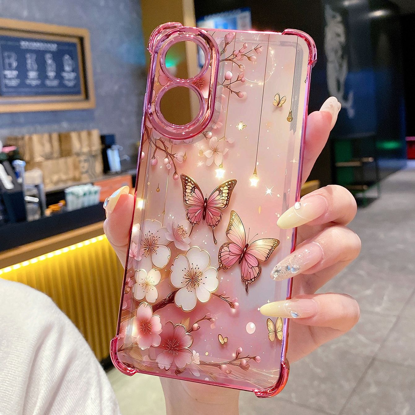 for OPPO A38 A5 Pro Realme C63 C51 C75 VIVO Plating Phone Case Shockproof Cover Flower Butterfly