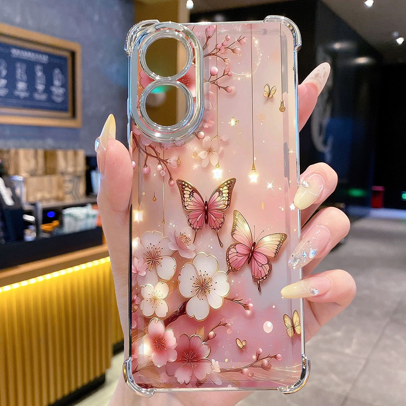 for OPPO A38 A5 Pro Realme C63 C51 C75 VIVO Plating Phone Case Shockproof Cover Flower Butterfly