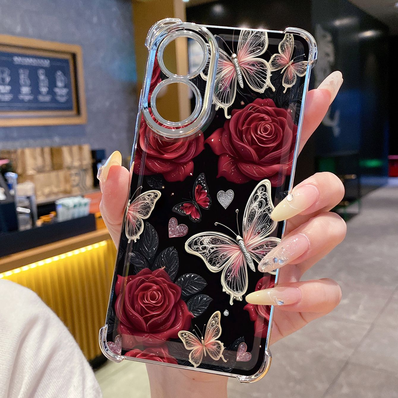 for OPPO A38 A5 Pro Realme C63 C51 C75 VIVO Plating Phone Case Shockproof Cover Luxury Flower Butterfly