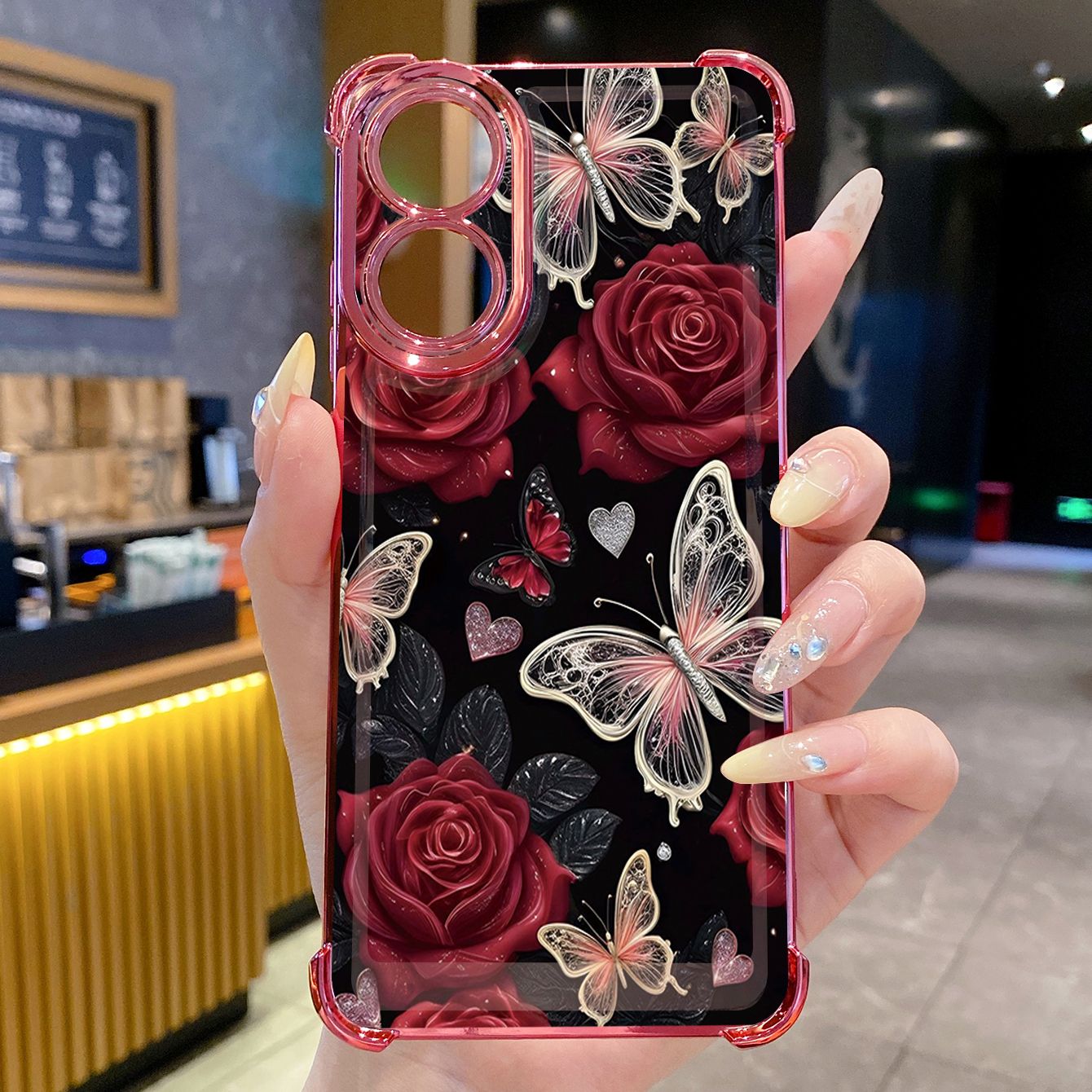 for OPPO A38 A5 Pro Realme C63 C51 C75 VIVO Plating Phone Case Shockproof Cover Luxury Flower Butterfly