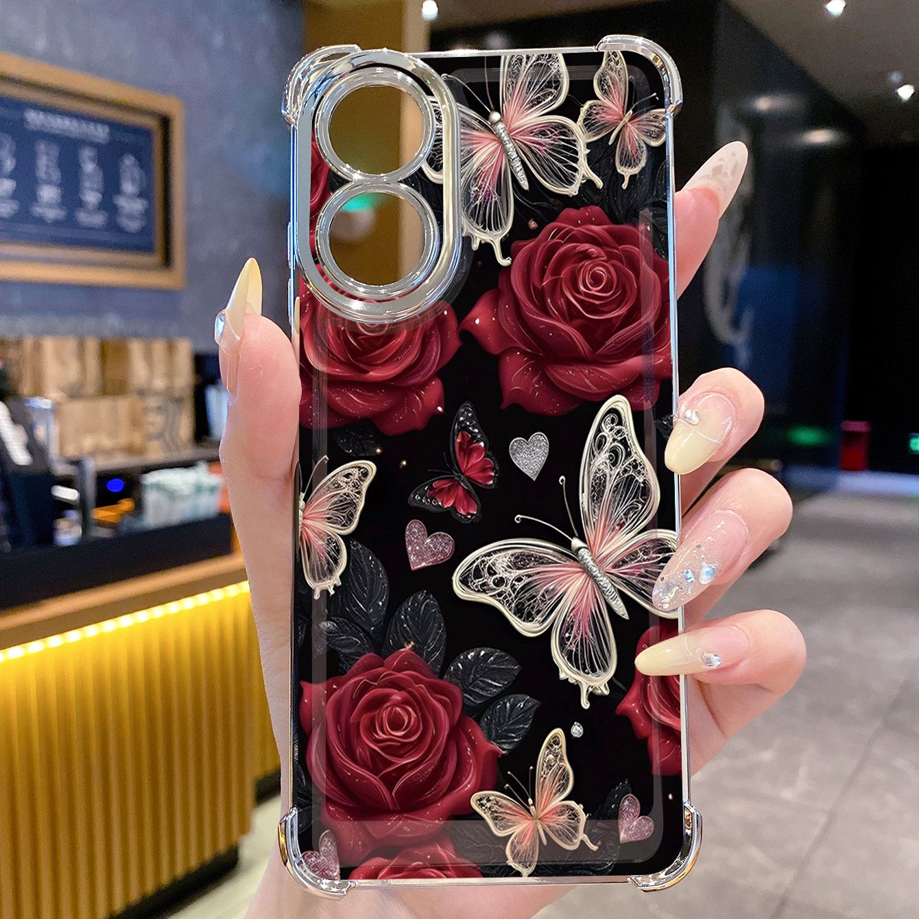 for OPPO A38 A5 Pro Realme C63 C51 C75 VIVO Plating Phone Case Shockproof Cover Luxury Flower Butterfly