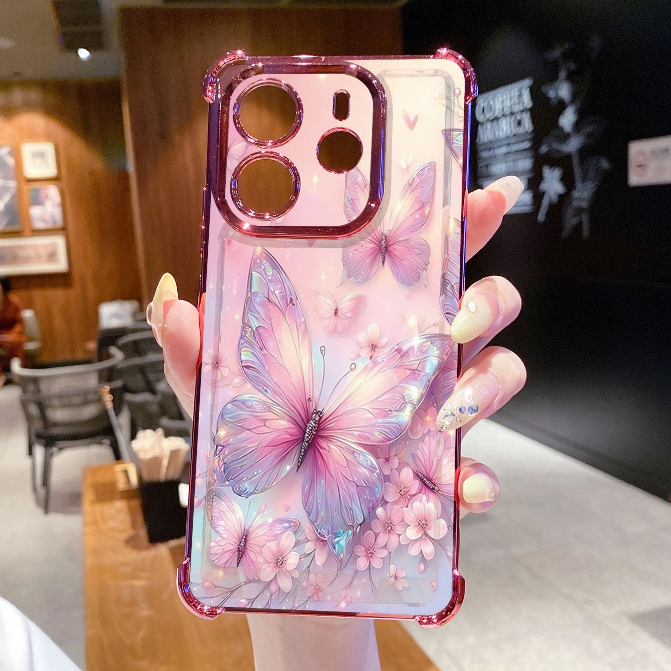 for Redmi Note 14 Pro 14C 13C POCO X7 Plating Phone Case Shockproof Cover Beauty Butterfly