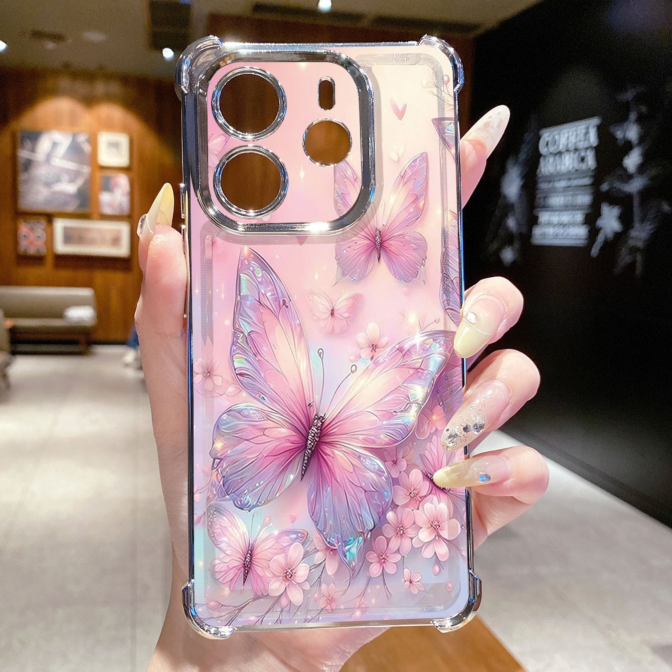 for Redmi Note 14 Pro 14C 13C POCO X7 Plating Phone Case Shockproof Cover Beauty Butterfly