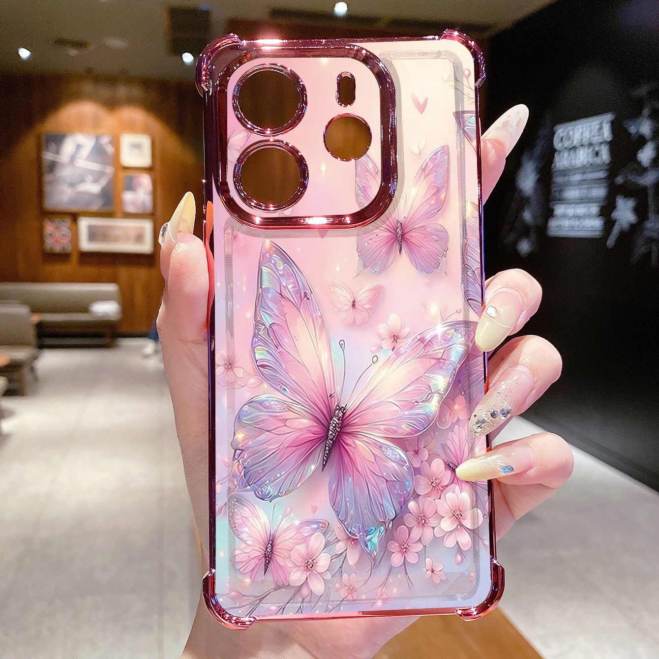 for Redmi Note 14 Pro 14C 13C POCO X7 Plating Phone Case Shockproof Cover Beauty Butterfly