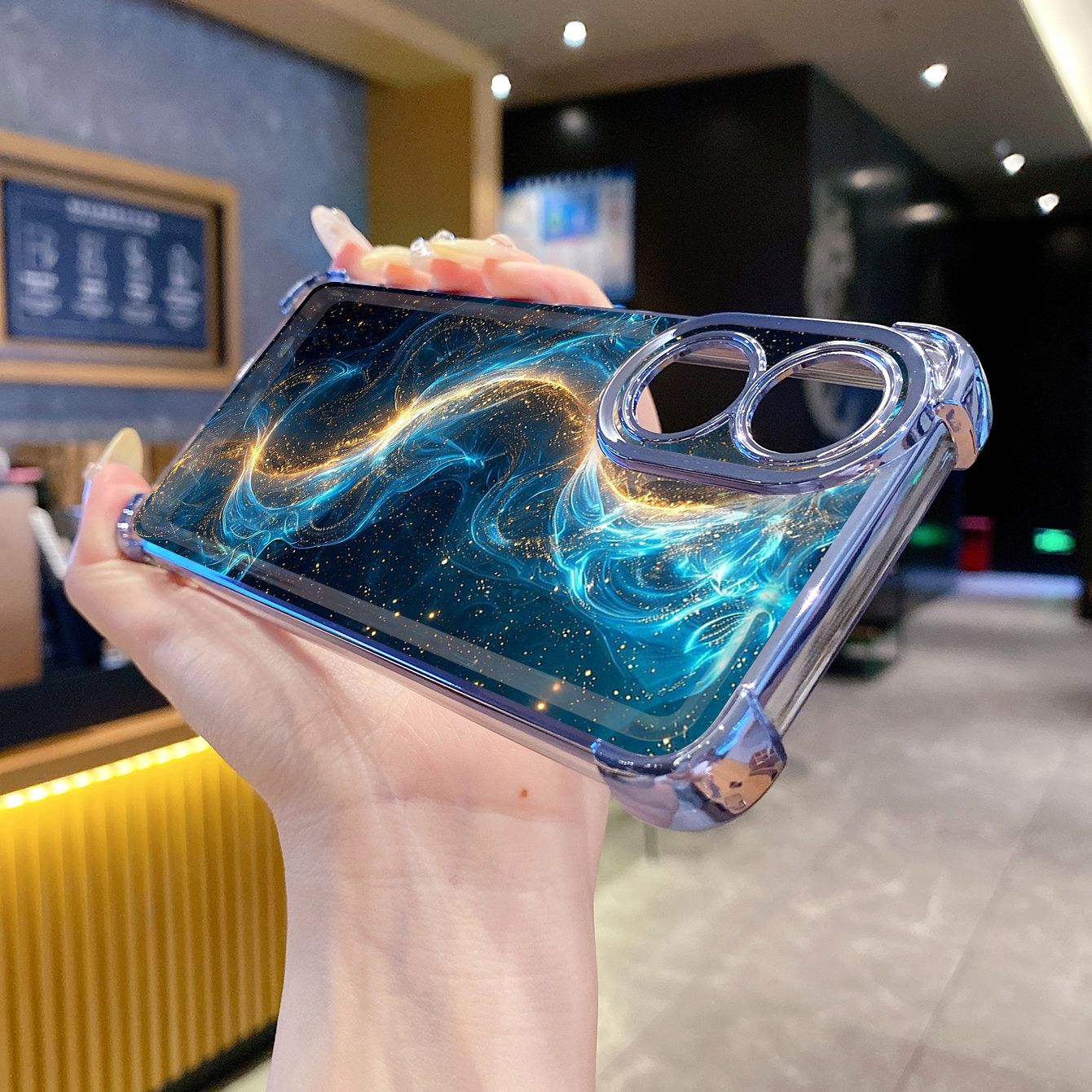 for OPPO A38 A5 Pro Realme C63 C51 C75 VIVO Plating Phone Case Shockproof Cover Luxury Blue Aurora