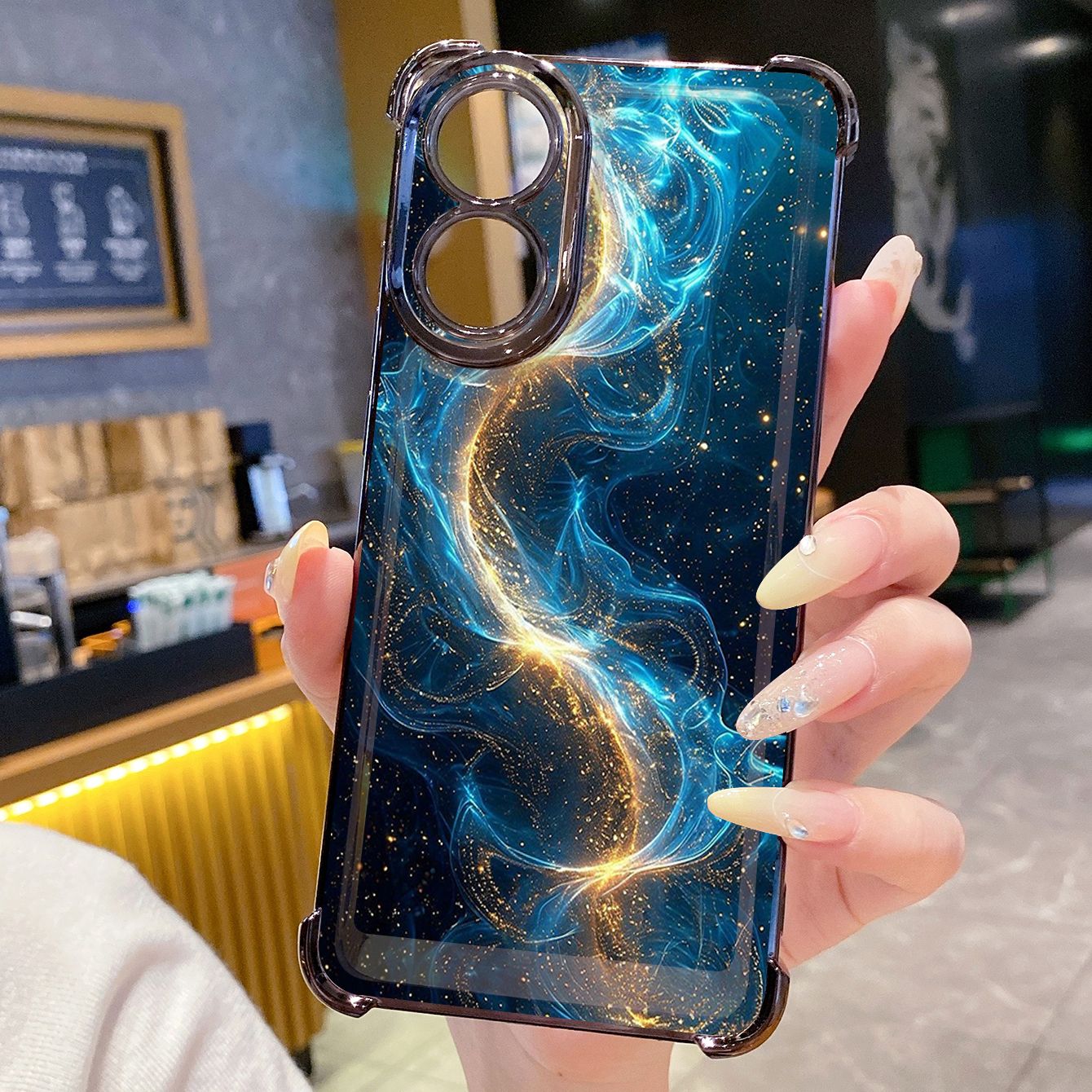 for OPPO A38 A5 Pro Realme C63 C51 C75 VIVO Plating Phone Case Shockproof Cover Luxury Blue Aurora