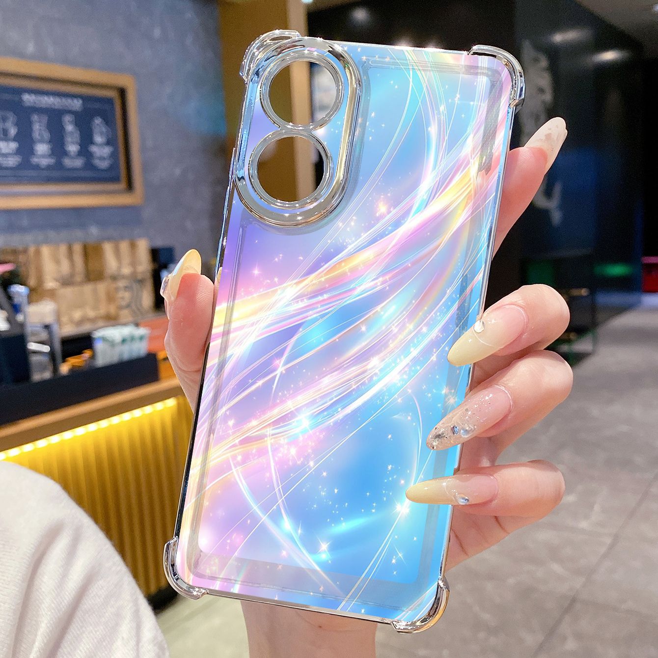 for OPPO A38 A5 Pro Realme C63 C51 C75 VIVO Plating Phone Case Shockproof Cover Luxury Blue Aurora