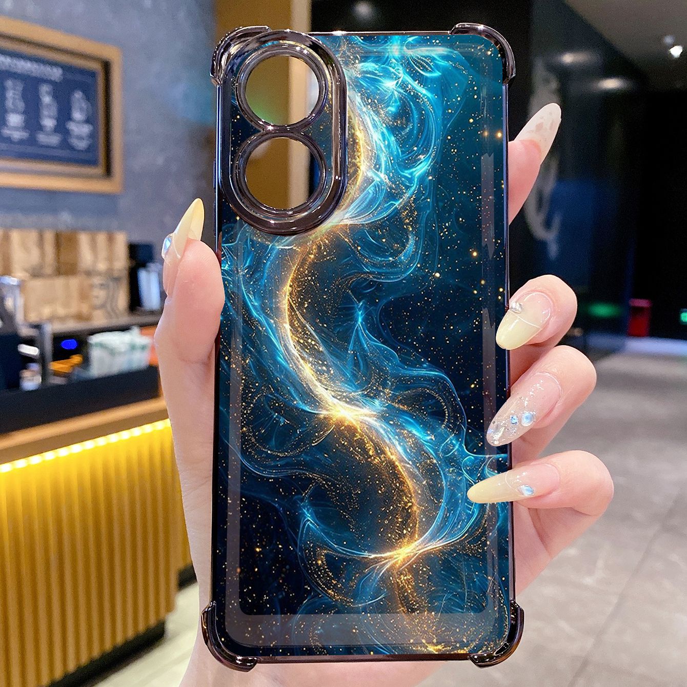 for OPPO A38 A5 Pro Realme C63 C51 C75 VIVO Plating Phone Case Shockproof Cover Luxury Blue Aurora