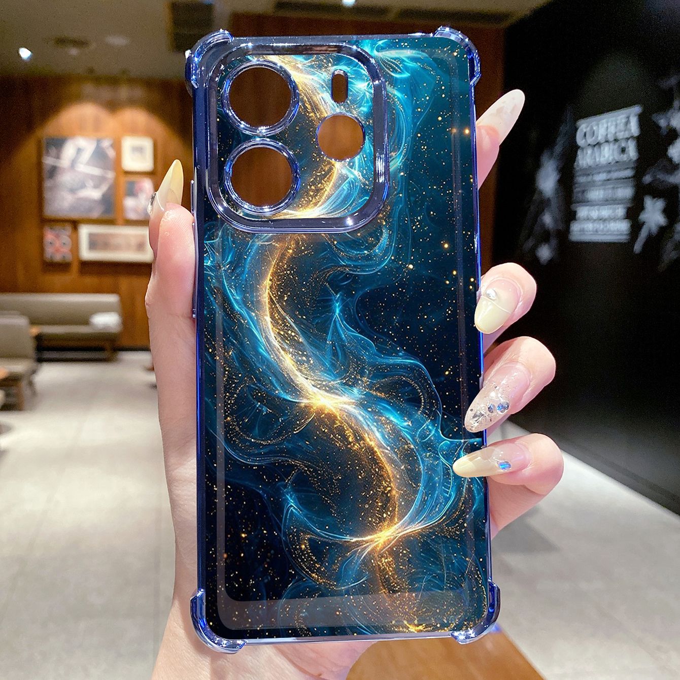 for Redmi Note 14 Pro 14C 13C POCO X7 Plating Phone Case Shockproof Cover Luxury Blue Aurora