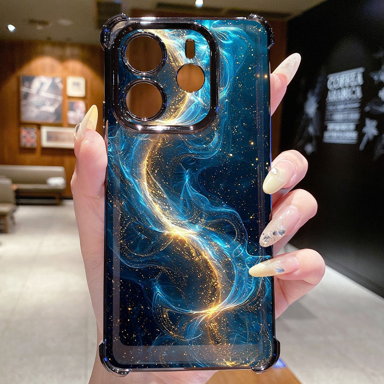 for Redmi Note 14 Pro 14C 13C POCO X7 Plating Phone Case Shockproof Cover Luxury Blue Aurora