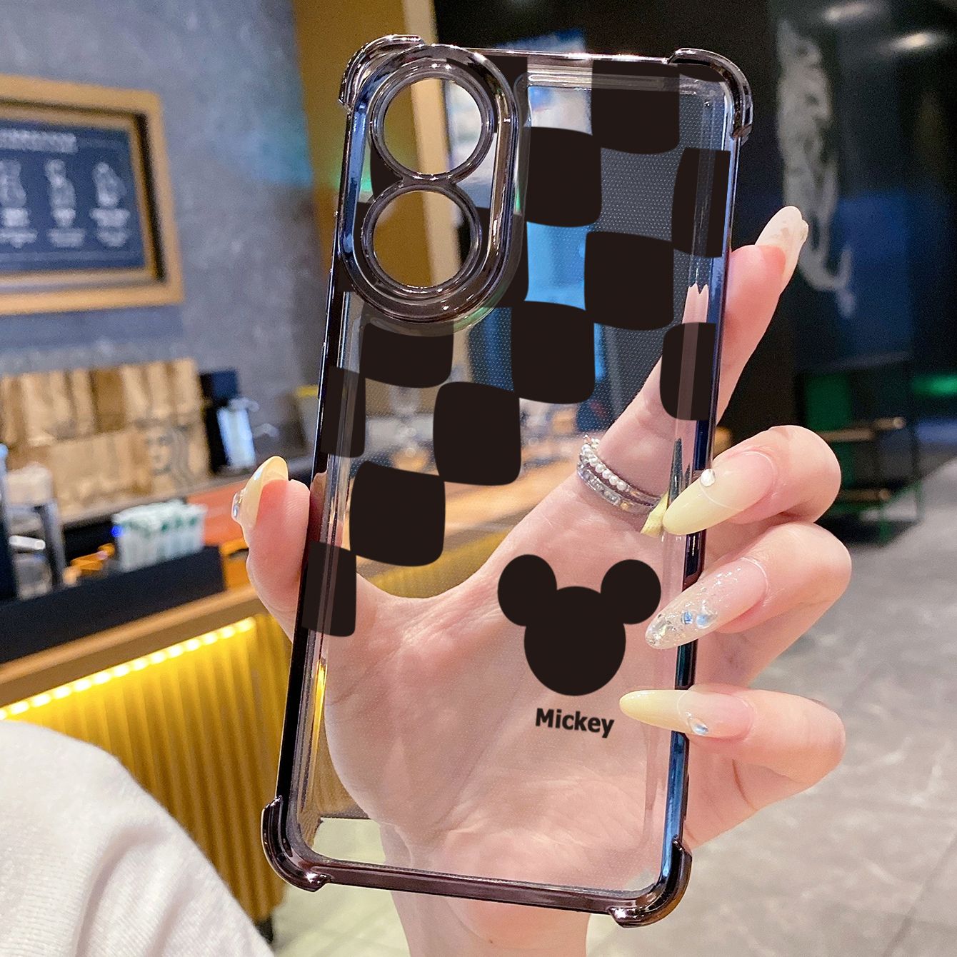 for OPPO A38 A5 Pro Realme C63 C51 C75 VIVO Plating Phone Case Shockproof Cover Plaid Mickey