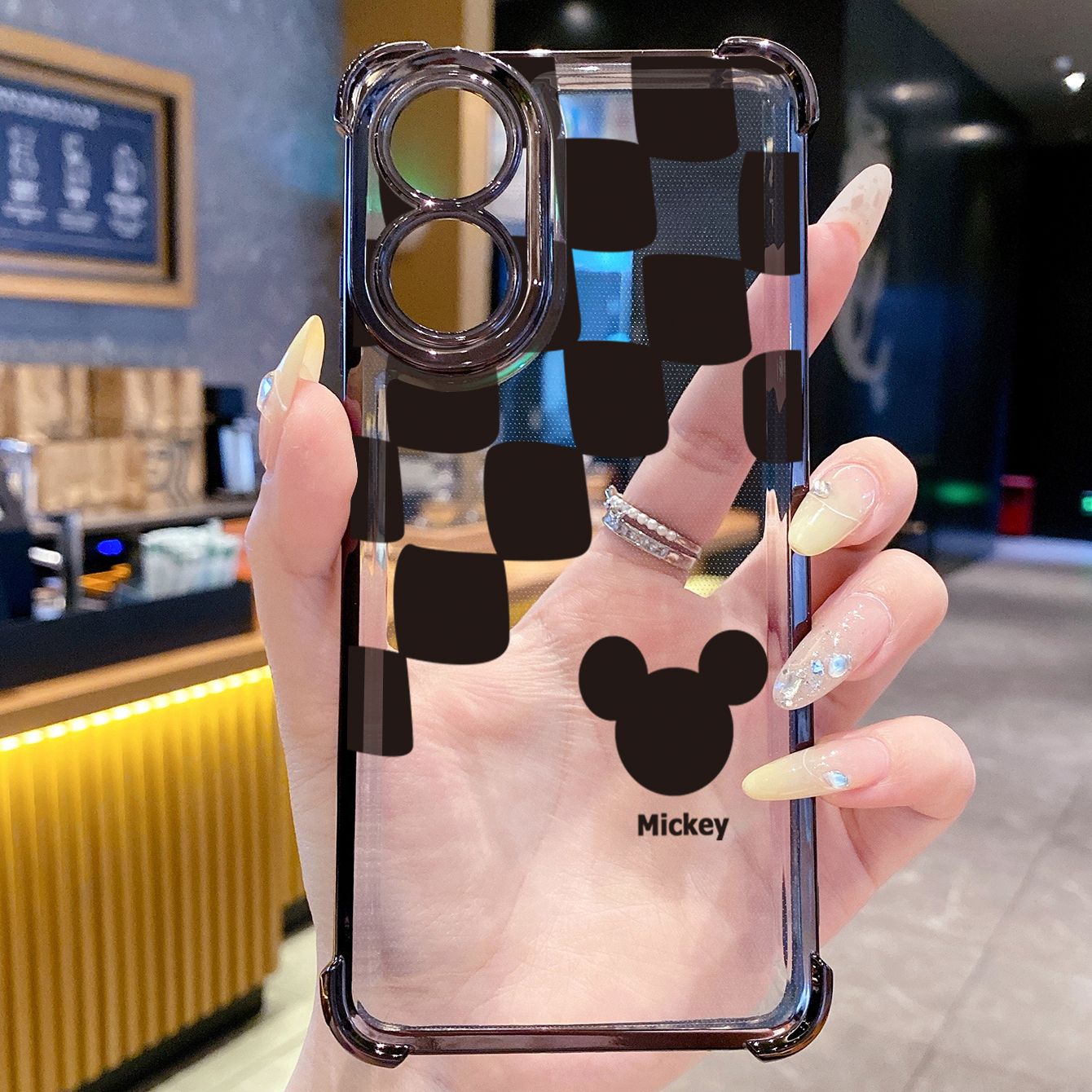 for OPPO A38 A5 Pro Realme C63 C51 C75 VIVO Plating Phone Case Shockproof Cover Plaid Mickey