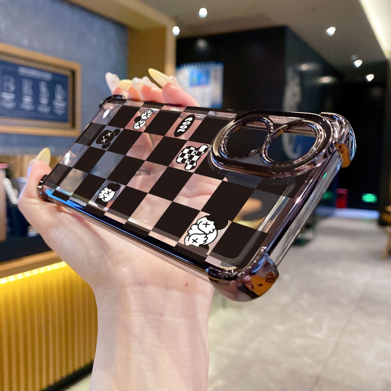 for OPPO A38 A5 Pro Realme C63 C51 C75 VIVO Plating Phone Case Shockproof Cover Plaid Kaws Bear