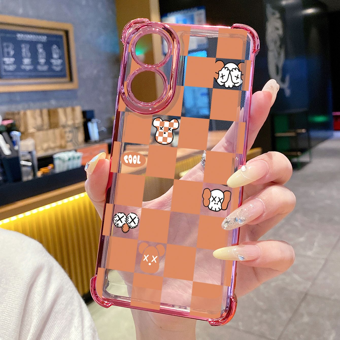 for OPPO A38 A5 Pro Realme C63 C51 C75 VIVO Plating Phone Case Shockproof Cover Plaid Kaws Bear
