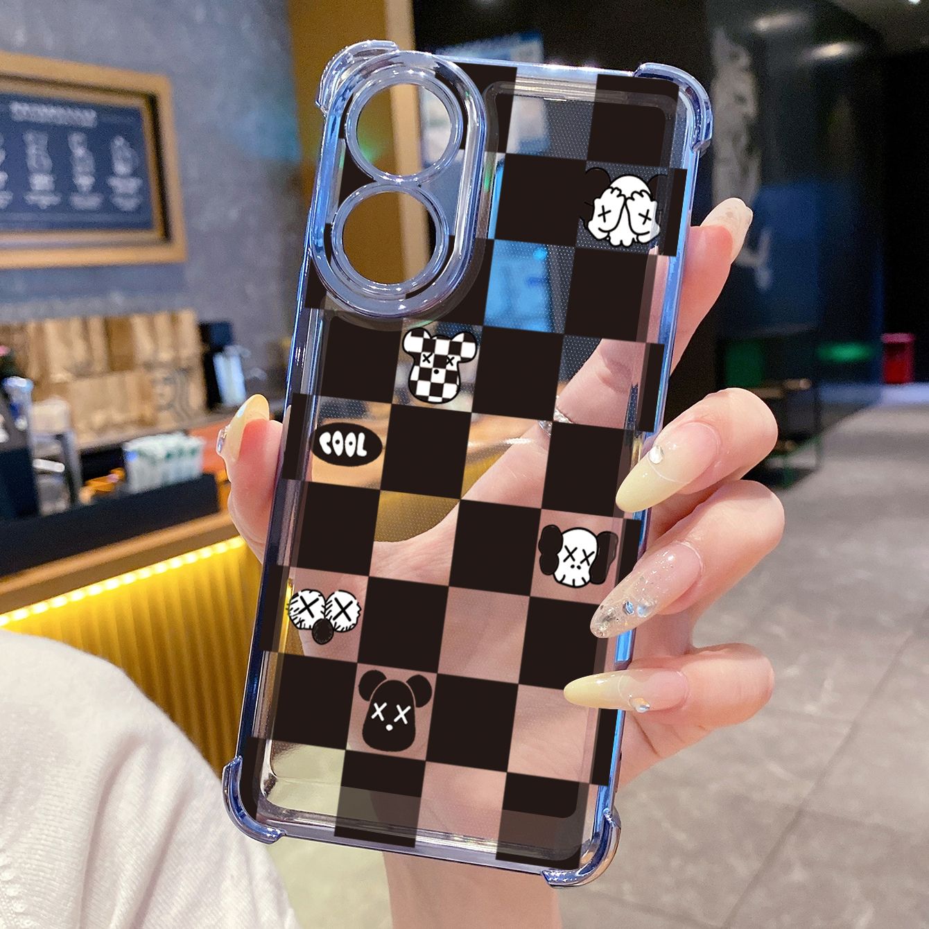 for OPPO A38 A5 Pro Realme C63 C51 C75 VIVO Plating Phone Case Shockproof Cover Plaid Kaws Bear