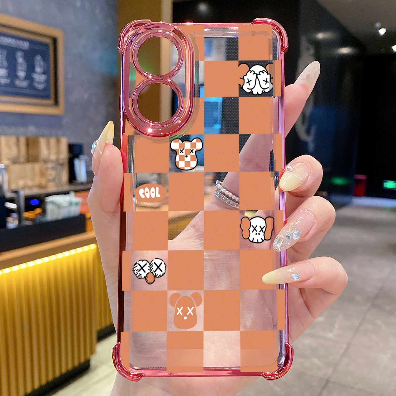 for OPPO A38 A5 Pro Realme C63 C51 C75 VIVO Plating Phone Case Shockproof Cover Plaid Kaws Bear