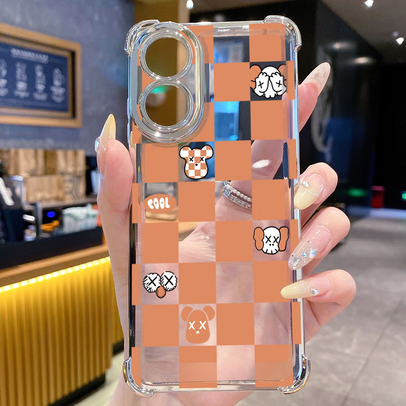 for OPPO A38 A5 Pro Realme C63 C51 C75 VIVO Plating Phone Case Shockproof Cover Plaid Kaws Bear