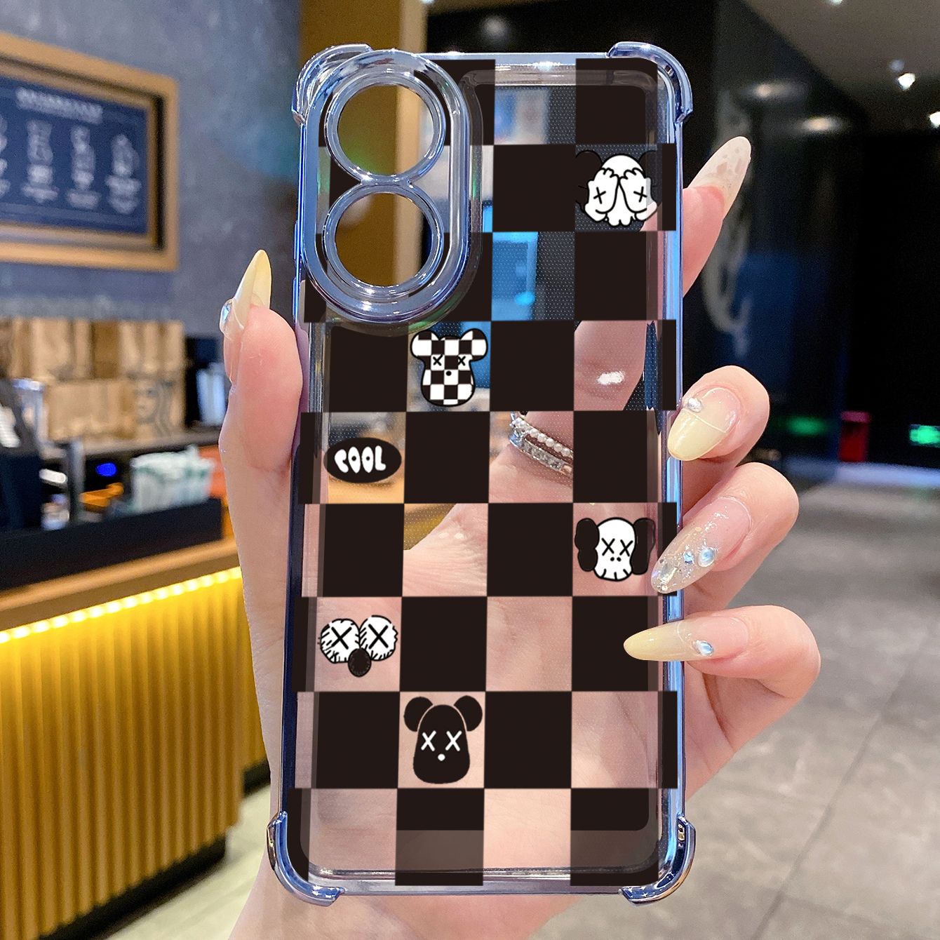 for OPPO A38 A5 Pro Realme C63 C51 C75 VIVO Plating Phone Case Shockproof Cover Plaid Kaws Bear