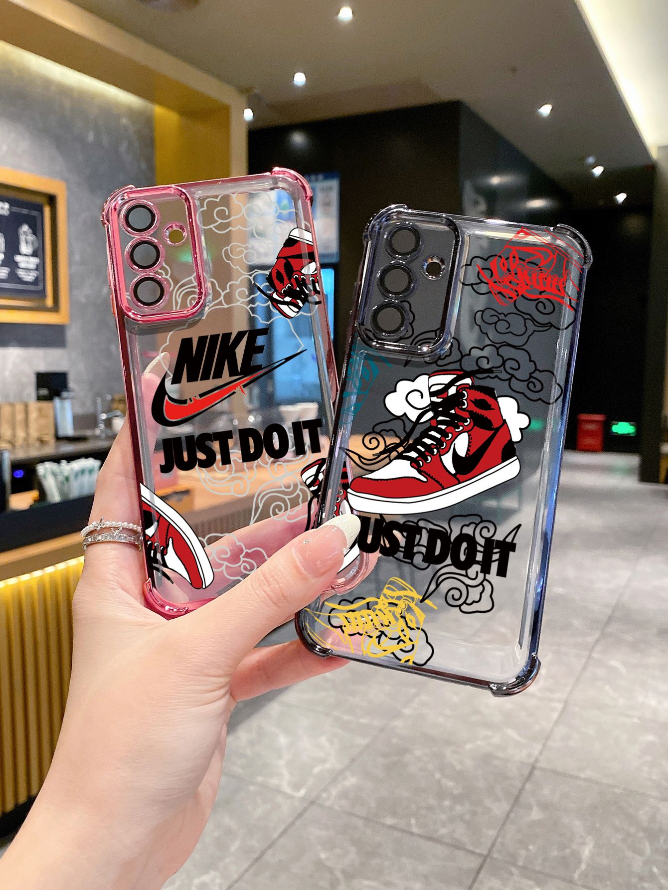 For iPhone 16 15 Pro Max 14 Plus 13 12 11 XR 8 7 SE 2022 XS Just Do it Plating Frame Clear Phone Case Anti-shock Cover