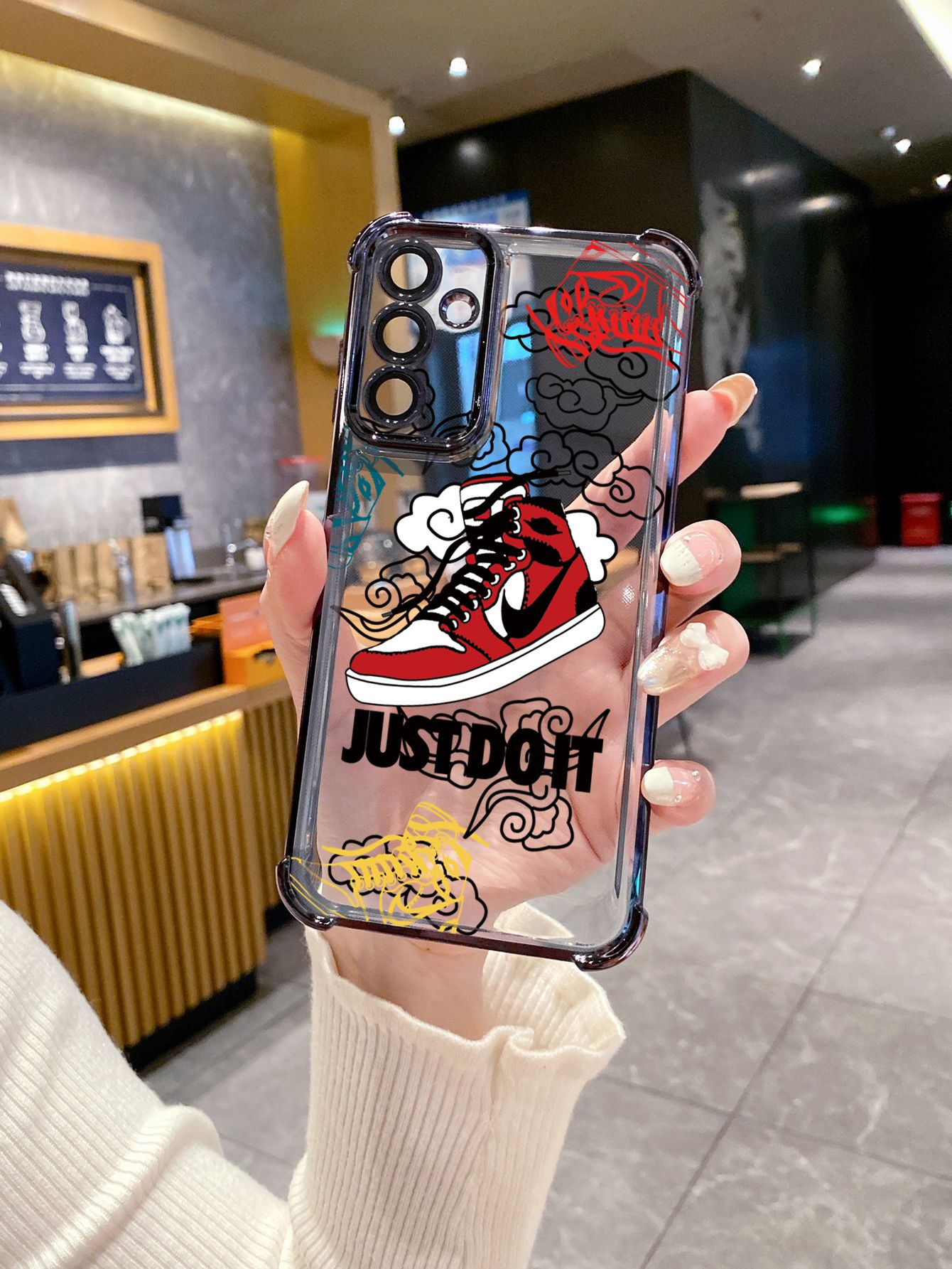 For iPhone 16 15 Pro Max 14 Plus 13 12 11 XR 8 7 SE 2022 XS Just Do it Plating Frame Clear Phone Case Anti-shock Cover