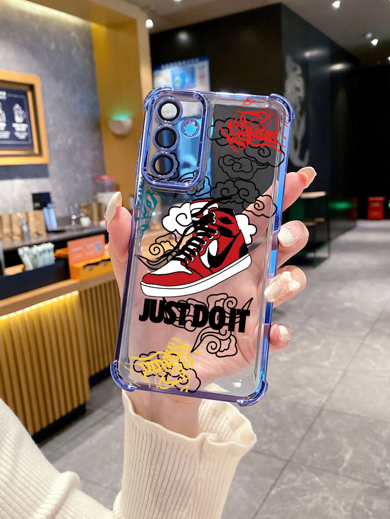 For iPhone 16 15 Pro Max 14 Plus 13 12 11 XR 8 7 SE 2022 XS Just Do it Plating Frame Clear Phone Case Anti-shock Cover
