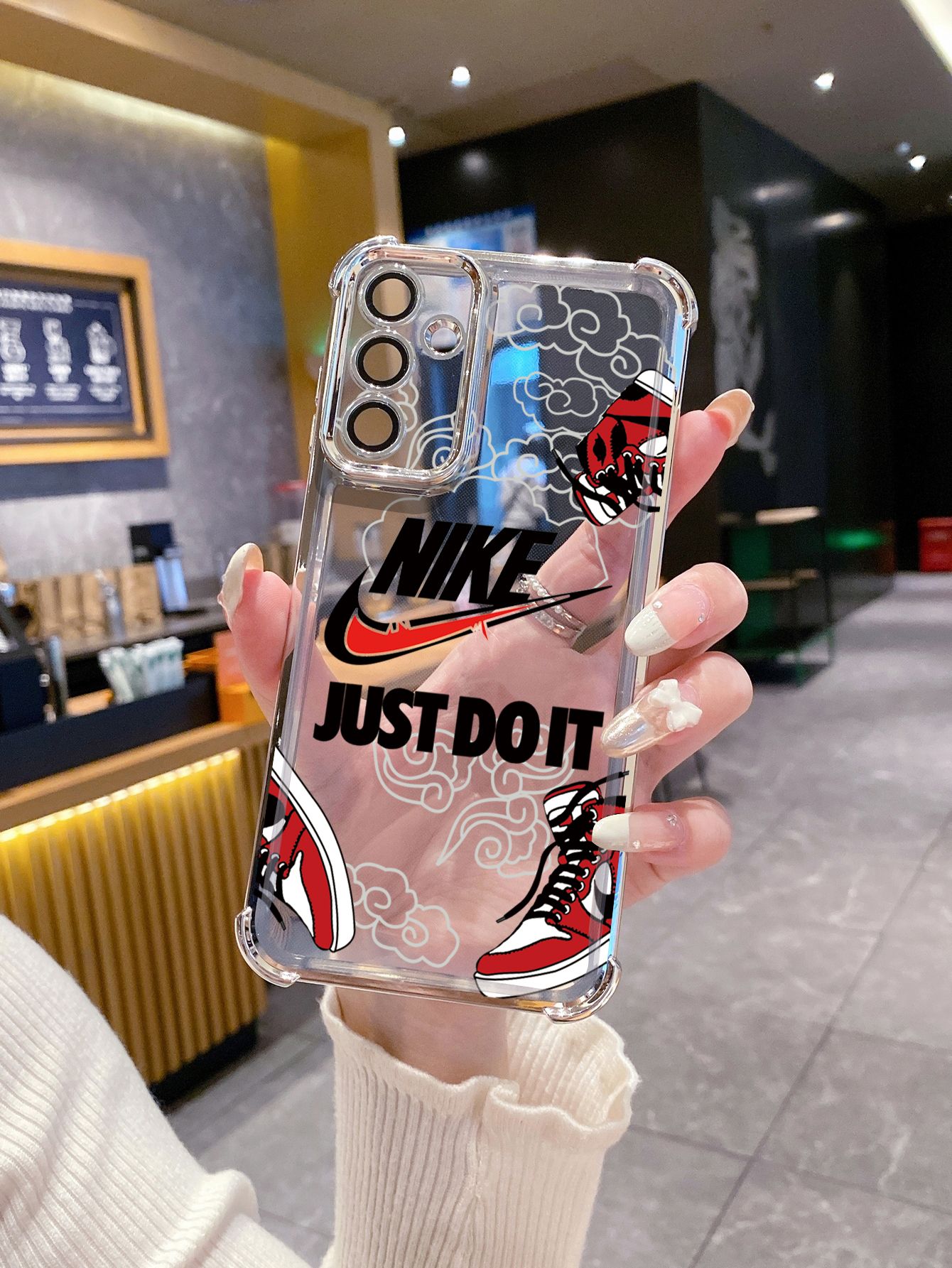 For iPhone 16 15 Pro Max 14 Plus 13 12 11 XR 8 7 SE 2022 XS Just Do it Plating Frame Clear Phone Case Anti-shock Cover