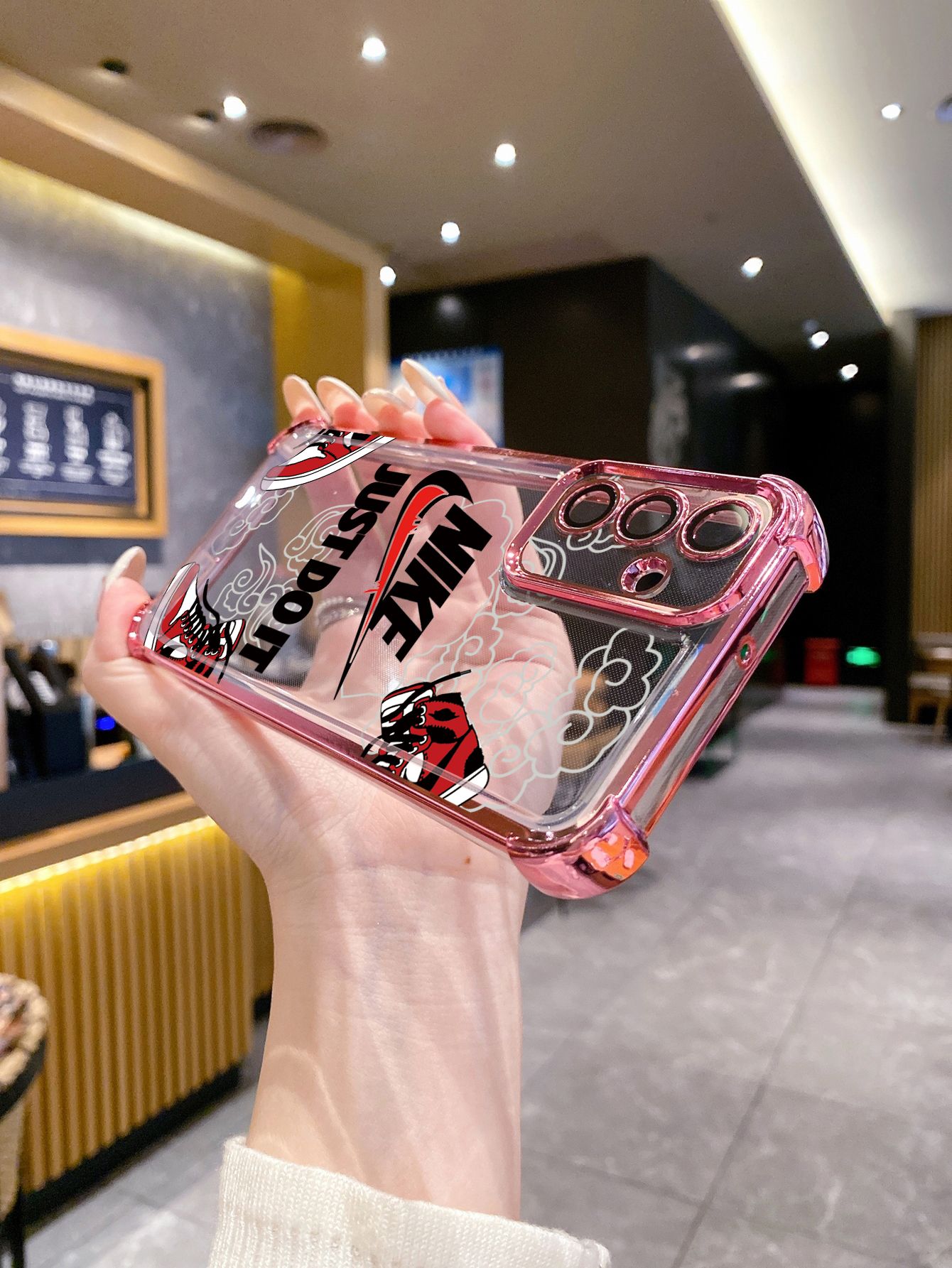 For iPhone 16 15 Pro Max 14 Plus 13 12 11 XR 8 7 SE 2022 XS Just Do it Plating Frame Clear Phone Case Anti-shock Cover