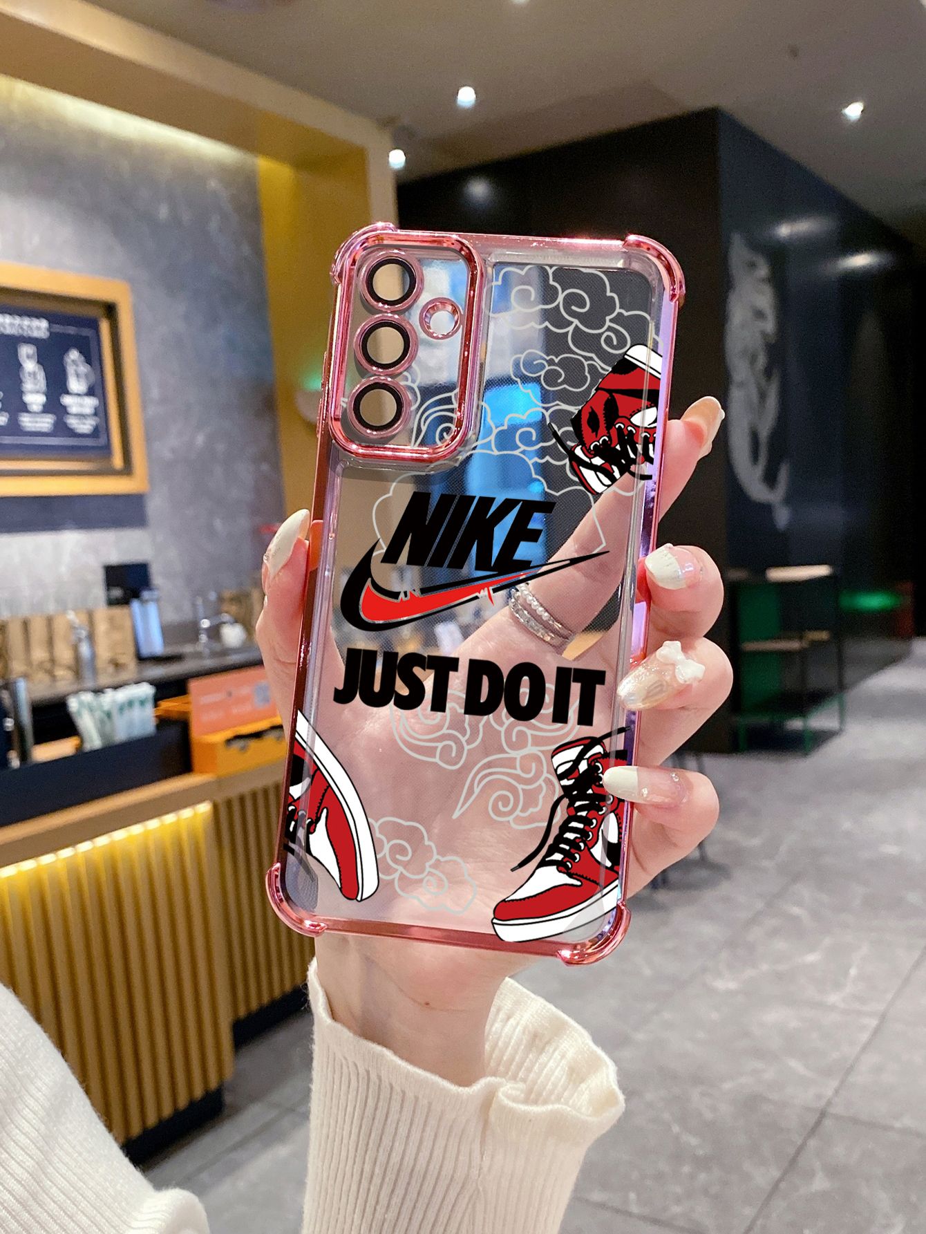 For iPhone 16 15 Pro Max 14 Plus 13 12 11 XR 8 7 SE 2022 XS Just Do it Plating Frame Clear Phone Case Anti-shock Cover