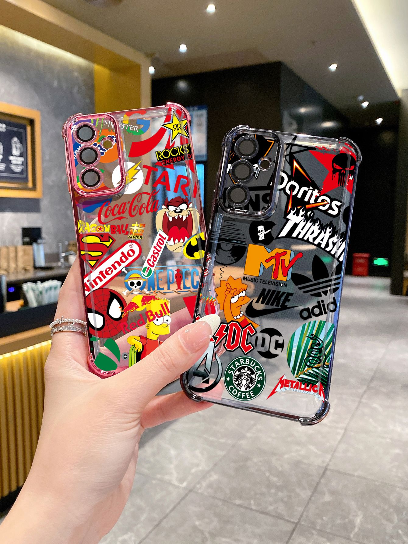 For iPhone 16 15 Pro Max 14 Plus 13 12 11 XR 8 7 SE 2022 XS Fashion Painting Plating Frame Clear Phone Case Anti-shock Cover