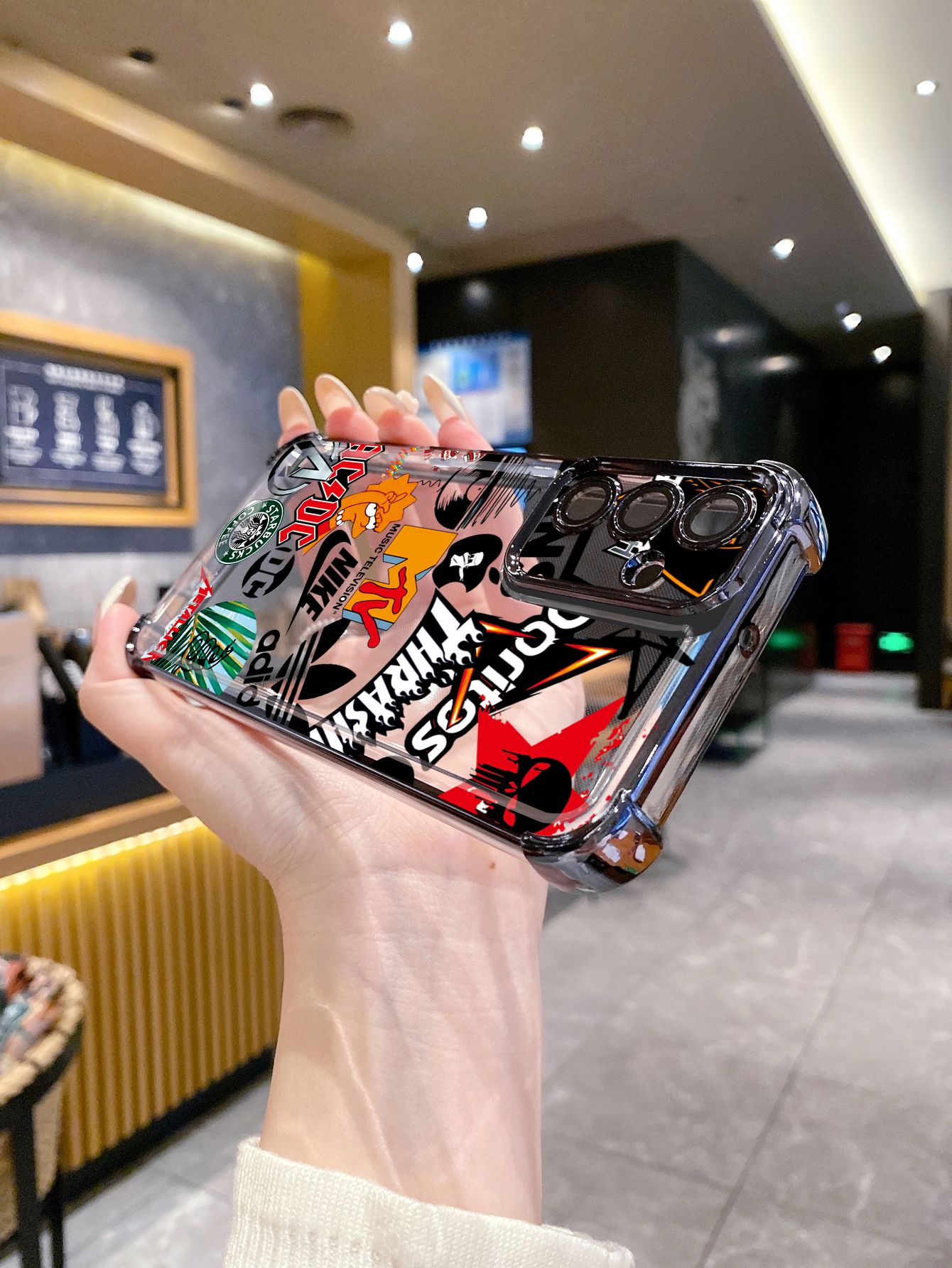 For iPhone 16 15 Pro Max 14 Plus 13 12 11 XR 8 7 SE 2022 XS Fashion Painting Plating Frame Clear Phone Case Anti-shock Cover