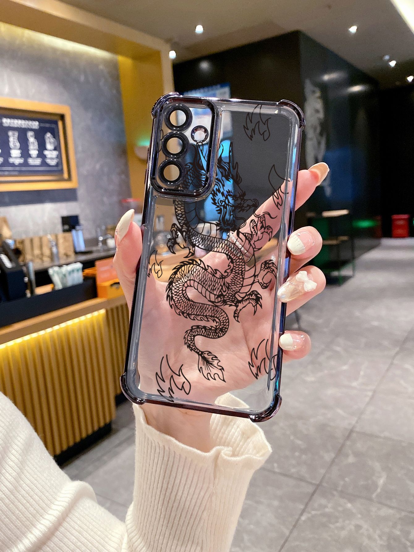 For iPhone 16 15 Pro Max 14 Plus 13 12 11 XR 8 7 SE 2022 XS Chinese Dragon Plating Frame Clear Phone Case Anti-shock Cover