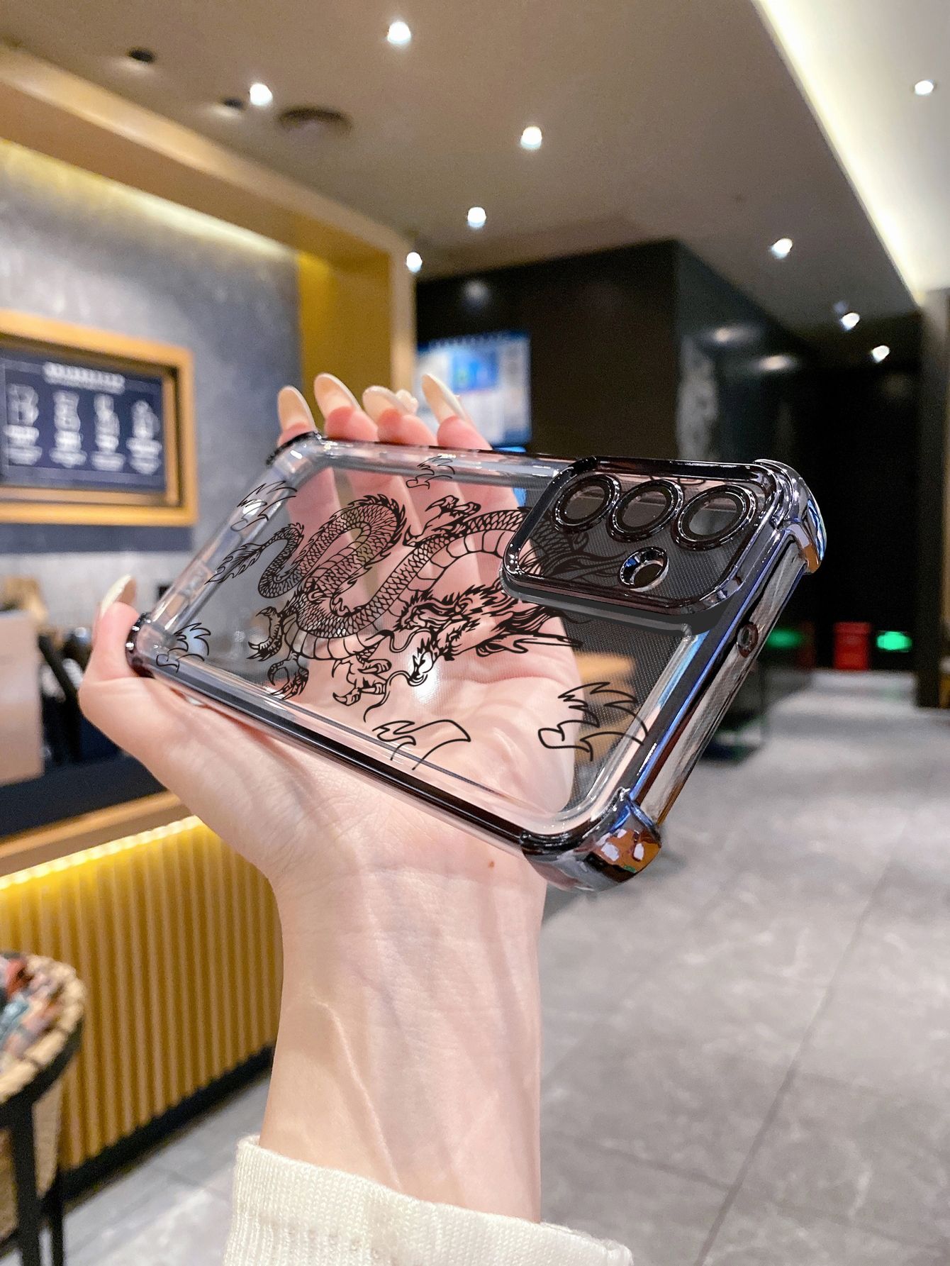 For iPhone 16 15 Pro Max 14 Plus 13 12 11 XR 8 7 SE 2022 XS Chinese Dragon Plating Frame Clear Phone Case Anti-shock Cover