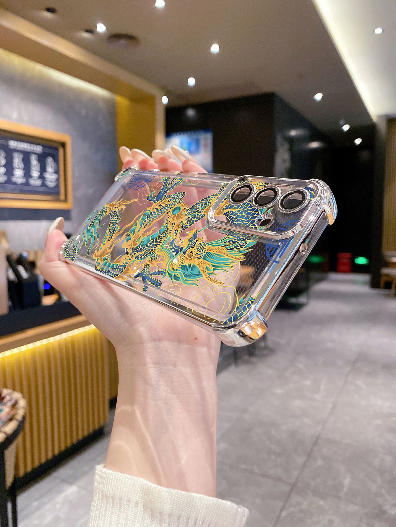 For iPhone 16 15 Pro Max 14 Plus 13 12 11 XR 8 7 SE 2022 XS Chinese Dragon Plating Frame Clear Phone Case Anti-shock Cover